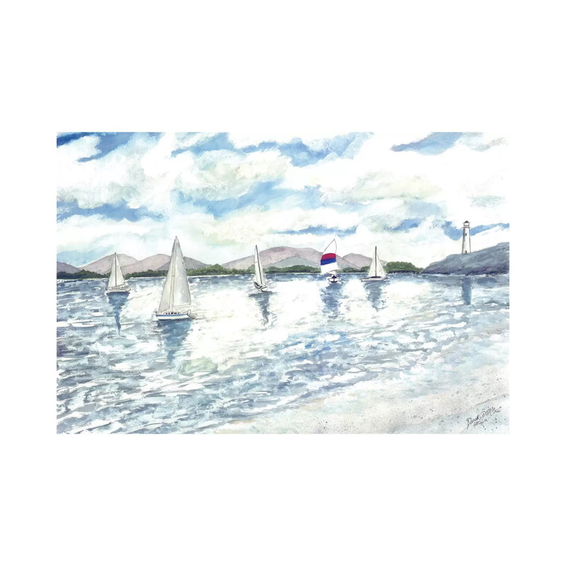 Sailboats Seascape 1 Piece Wrapped Canvas Painting, 152.5 cm H x 101.5 cm W, White/Blue