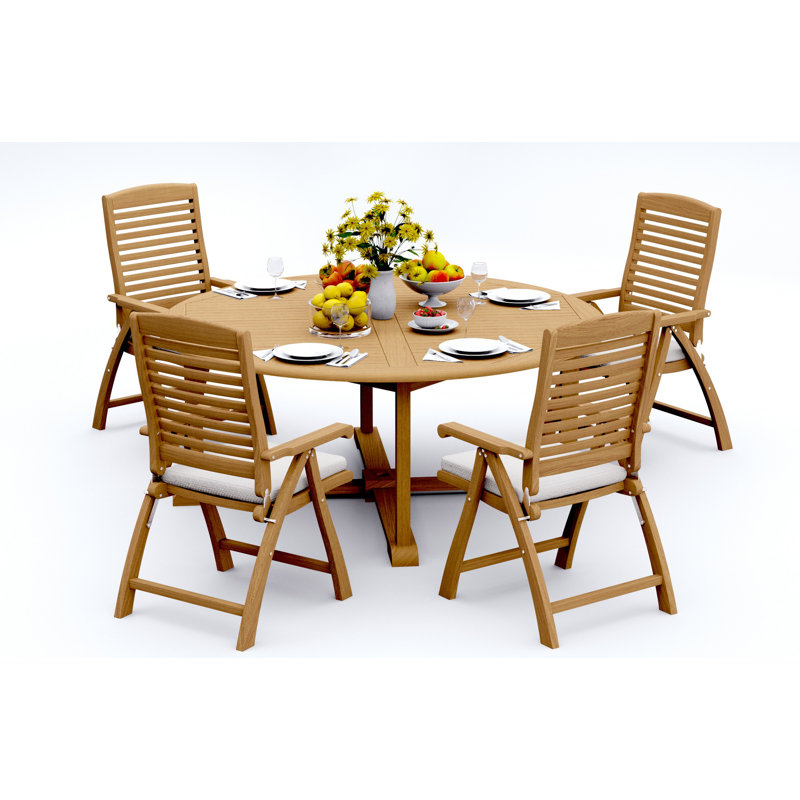 9 Pcs Grade-A Teak Wood Dining Set: 72" Round Table And Ashely Folding Reclining Arm Chairs #11AS1708, 4