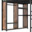 Queen Size Loft Bed Frame with Built-in Wardrobe, Metal Loft Bed with Desk and Storage Shelves, Woodgrain