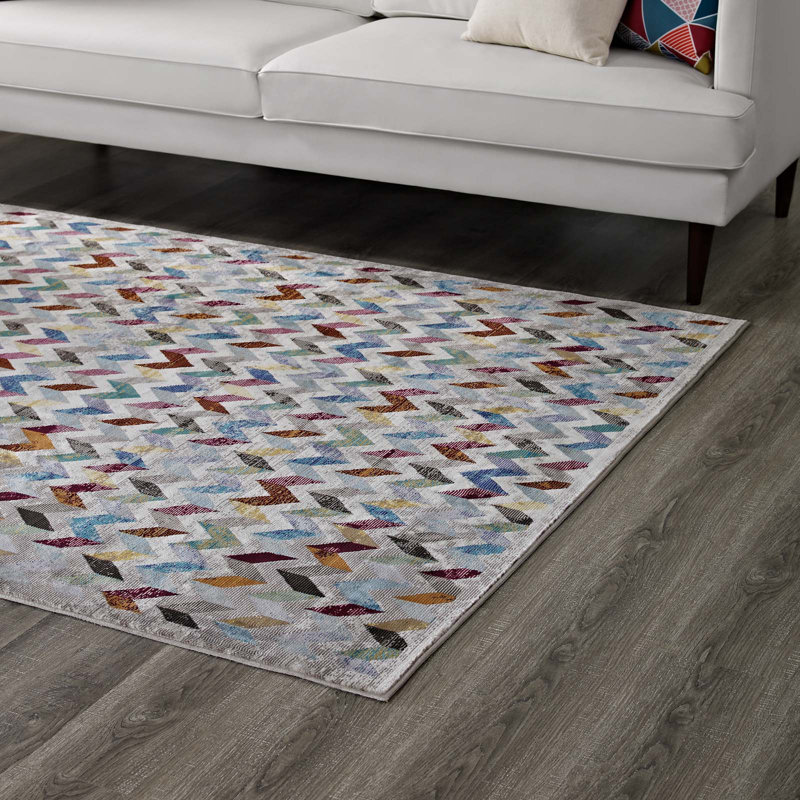 Gemma Blue Geometric Synthetic 4' x 6' Area Rug