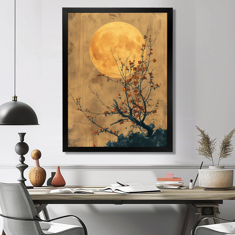 «Black Bonsai», impression d'art mural noir au Japon, Toile encadrée noire simple, H 32 po x l 24 po x P 1 po