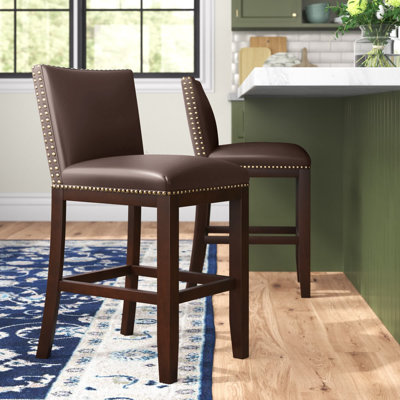 Upholstered Counter Stool with Solid Wood Frame