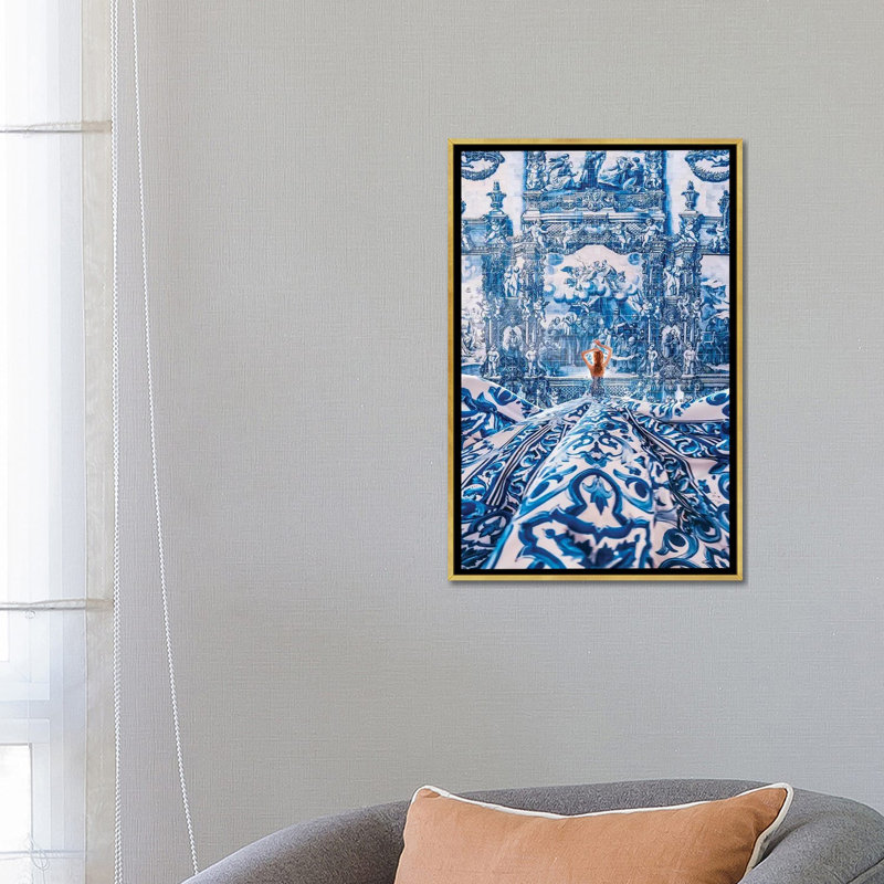 Azulejo Dream par Hobopeeba - reproduction imprimée, Toile encadrée d'or, Pas de tapis, H 26 po x l 18 po x 1,5 po