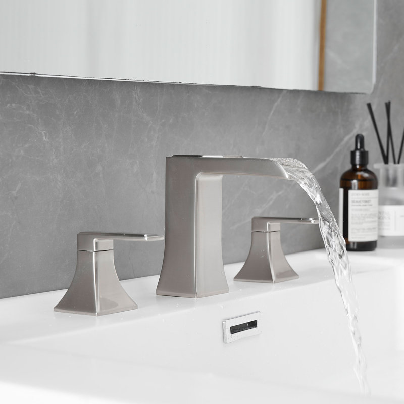 Robinet de salle de bain surdimensionné à 3 trous et 2 poignées, Nickel brossé