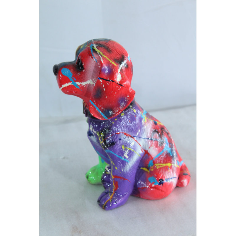 Statue de chiot en résine Nifao - Sculpture colorée pour chien d'intérieur / extérieur avec peinture abstraite multicolore, figurine décorative à finition ultrabrillante pour collections de maisons 8 po x 6 po x H 10 po