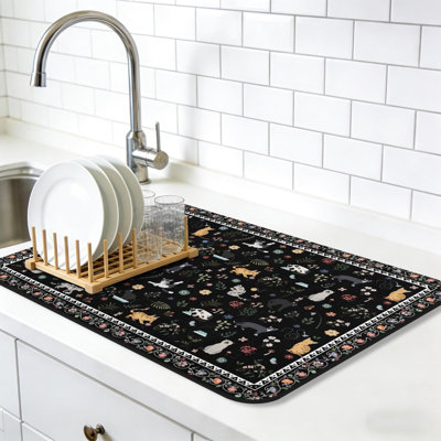 Tapis de séchage de style bohémien rétro pour comptoir de cuisine, tapis de cuisine très grand 18 po x 30 po, tapis de cuisine très absorbant, tapis de bar rustique Farmhouse Aesthetic