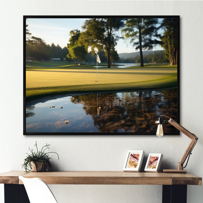 «Golf Putting Green Tranquility II», reproduction sur toile, Cadre flottant noir, H 34 po x l 44 po x P 1,5 po