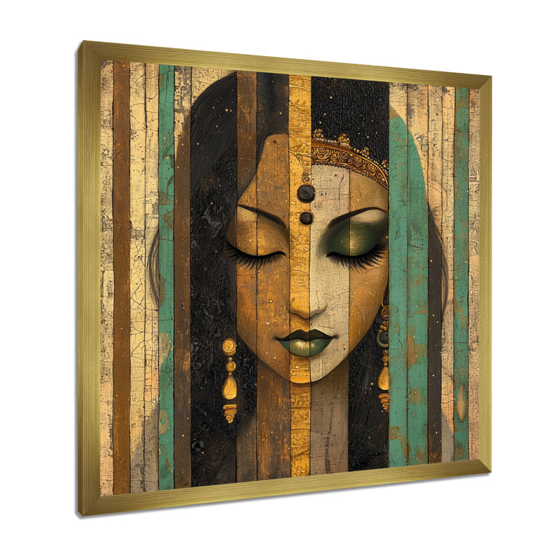 Maissane - salon d'art mural indien, Picture Framed Print, 16" H x 16" W, Gold