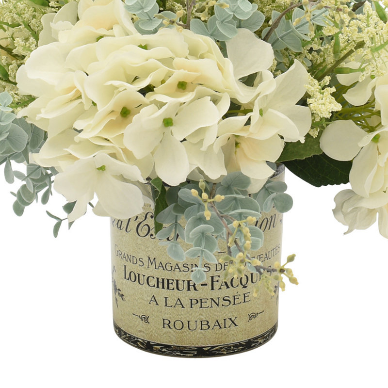 Hydrangea, Heather and Eucalyptus Centerpieces in Glass Vase