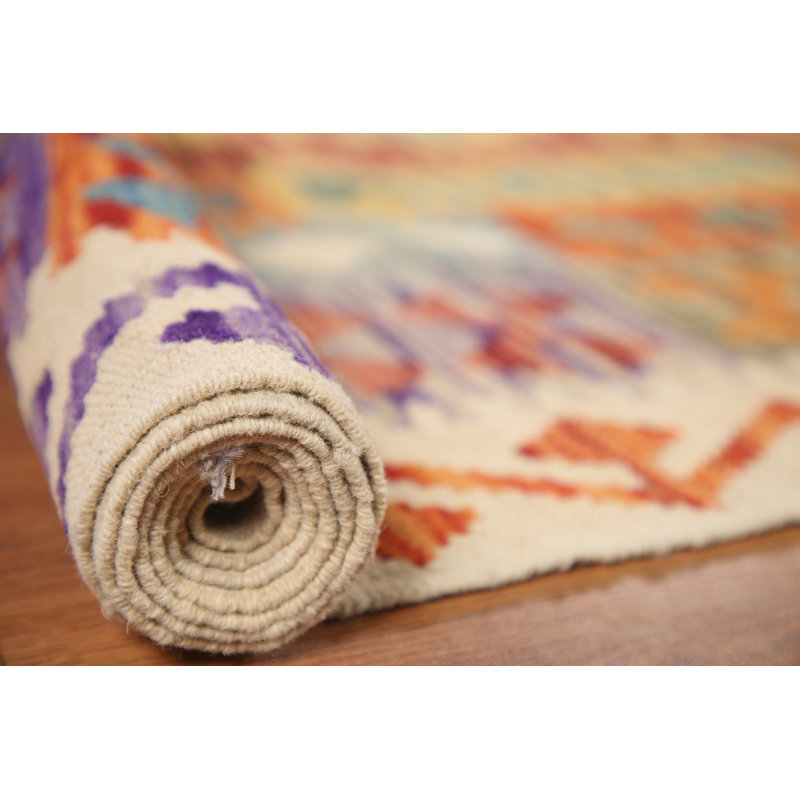 Tapis oriental géométrique en laine Kilim 10 x 13