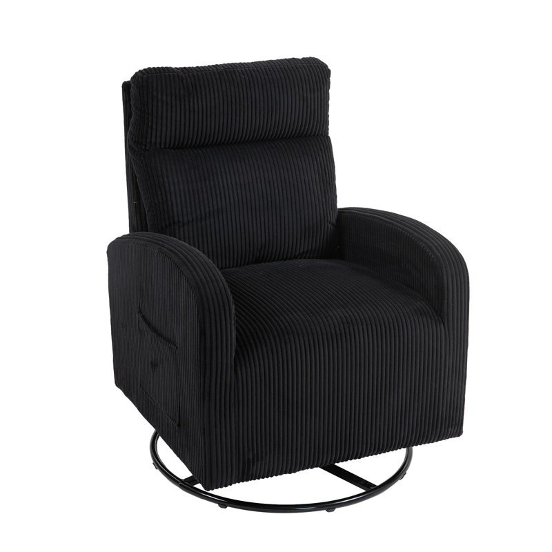Upholstered Swivel Glider Rocking Chair, Black Corduroy
