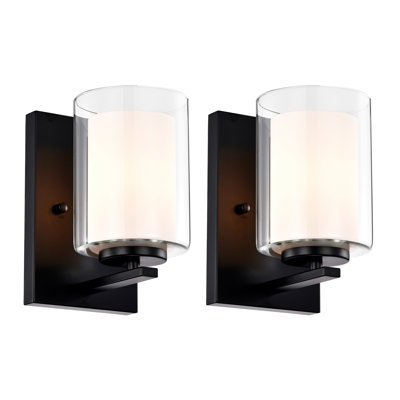 Applique murale de salle de bain 1 lumière nickel brossé avec double abat-jour en verre