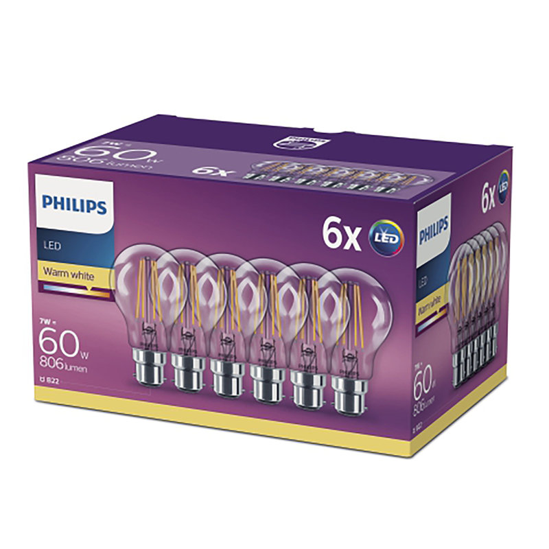 Philips LED Clear B22 Bayonet Cap 60W Warm White