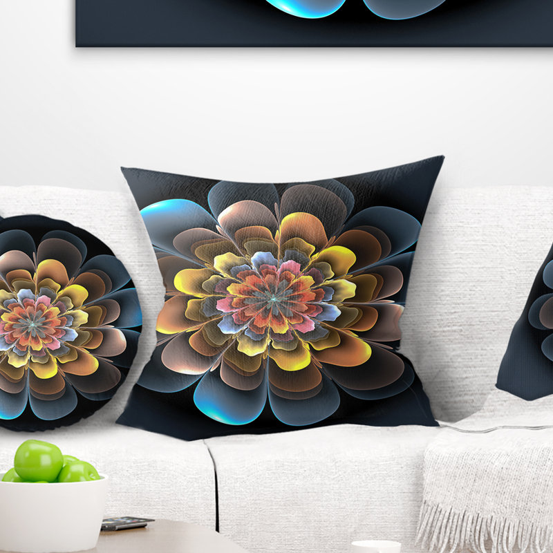 Coussin de fermeture à fleurs fractal, 16 po x 1 po, Coussin décoratif
