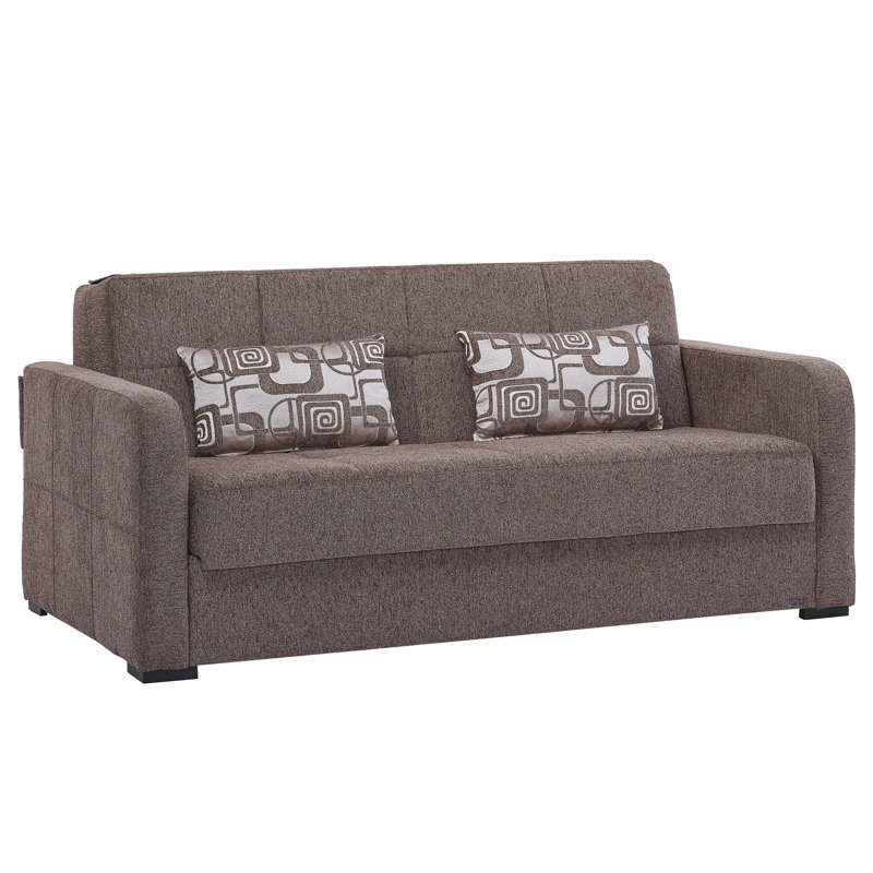 Twin 73'' Upholstered Convertible Sofa, Brown Chenille