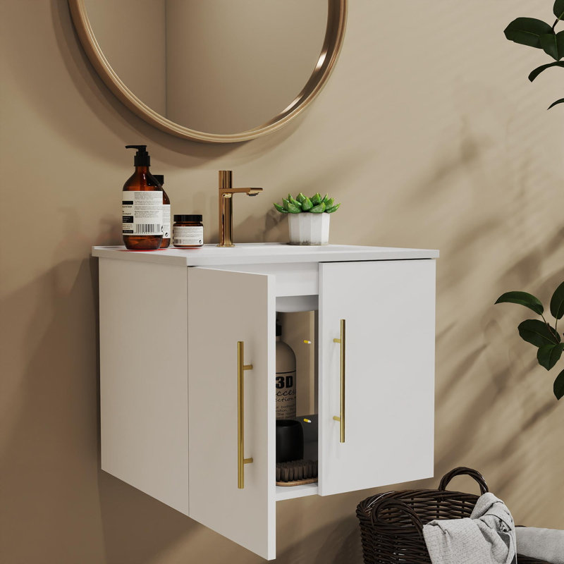 Meuble-lavabo simple 24 po avec lavabo, Blanc lustré