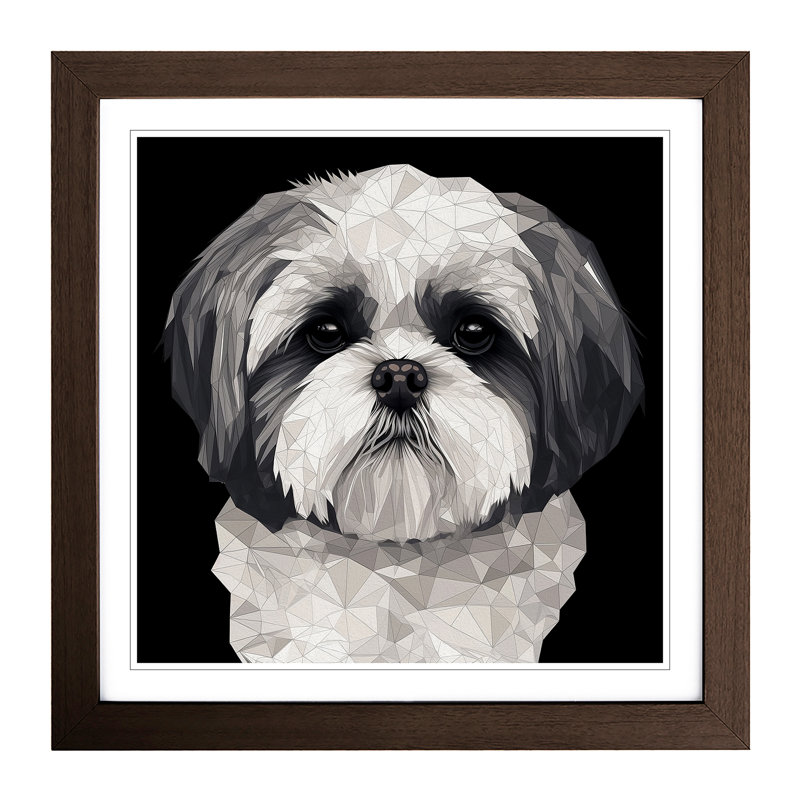 Shih Tzu Geometric - Single Picture Frame Print on Wood, Walnut