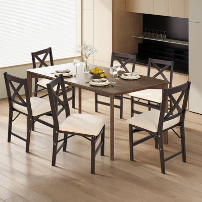 Padded Stackable Folding Dining Chairs with Solid Wood Frame