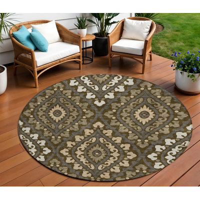 Tapis d'intérieur rond lavable floral 8 pi gris