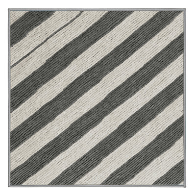 Washable Steel Gray White Striped Area Rug