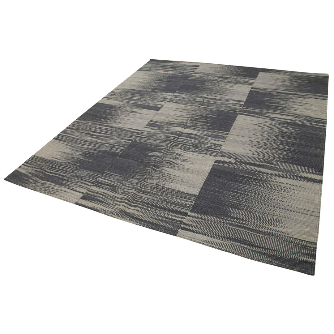 Degrade Kilim Grey Striped Wool Handmade Area Rug