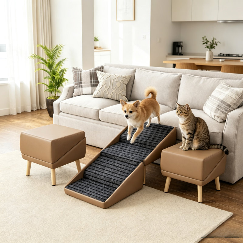 Repose-pieds pliable avec repose-pieds pour chien 2 en 1, escalier rembourré en cuir pour canapé-lit haut, repose-pieds convertible pour petits animaux de compagnie de taille moyenne