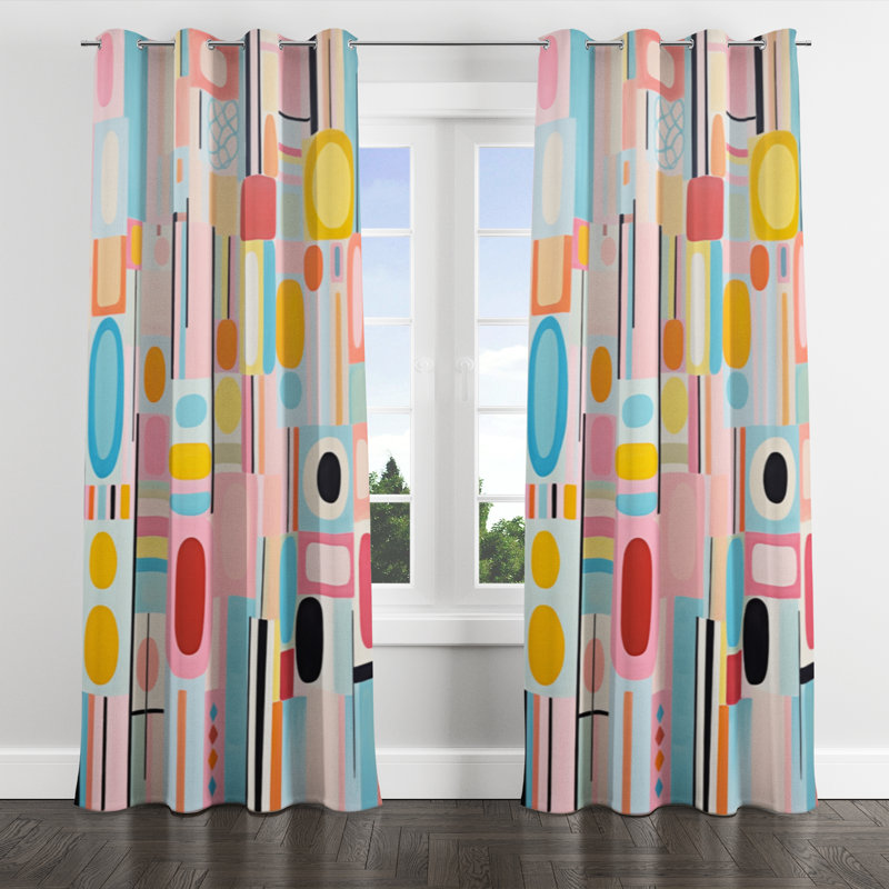 «Pink Mid Century Playful Patterns V» - Rideau à œillets occultant Mid-Century - 1 panneau, L 52 po x L 84 po