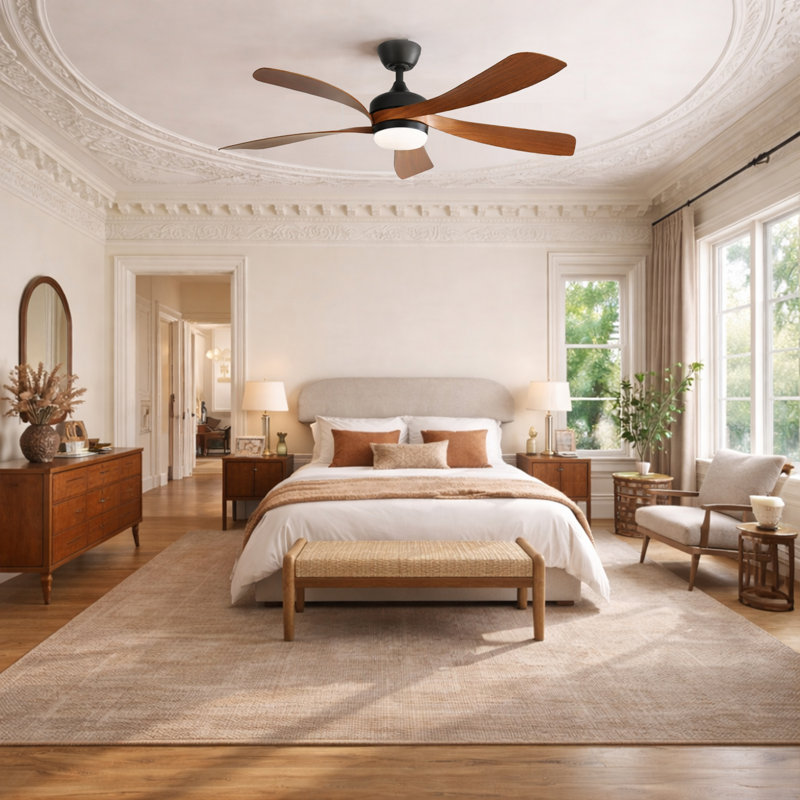Ventilateur de plafond avec lumières DEL Refton Whisper Bloom, Noir, Brun ‑ incorrect