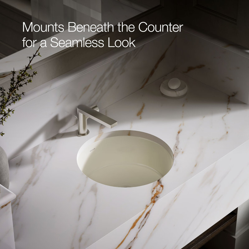 Verticyl Ceramic Vitreous China Circular Undermount Bathroom Sink with Overflow, Biscuit