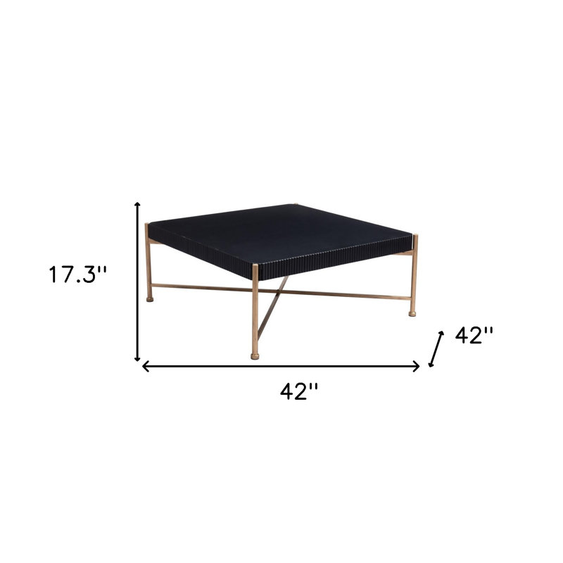 Table basse carrée 42 "en bois massif noir et doré et acier