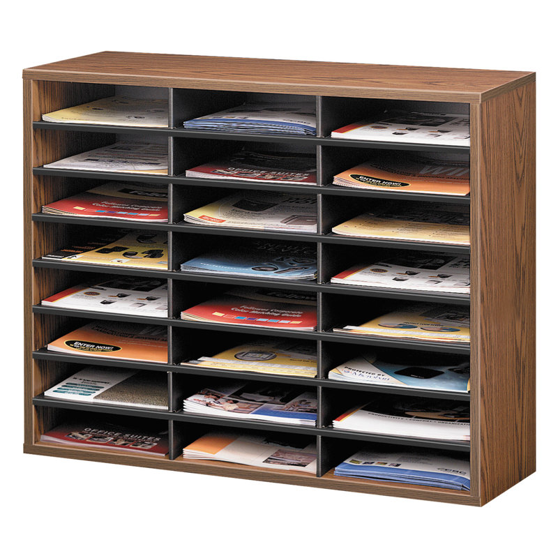 Medium Oak 24-Compartment Particleboard Literature Organizer