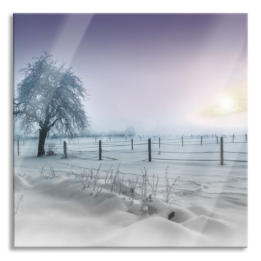 Glasbild Baum in Winterlandschaft