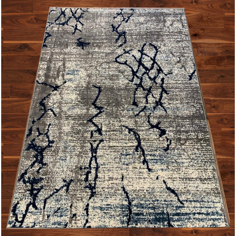 Gris/bleu Tapis décoratif marine Touffeté à la main saxmundham, Rectangle 8 pi x 11 pi