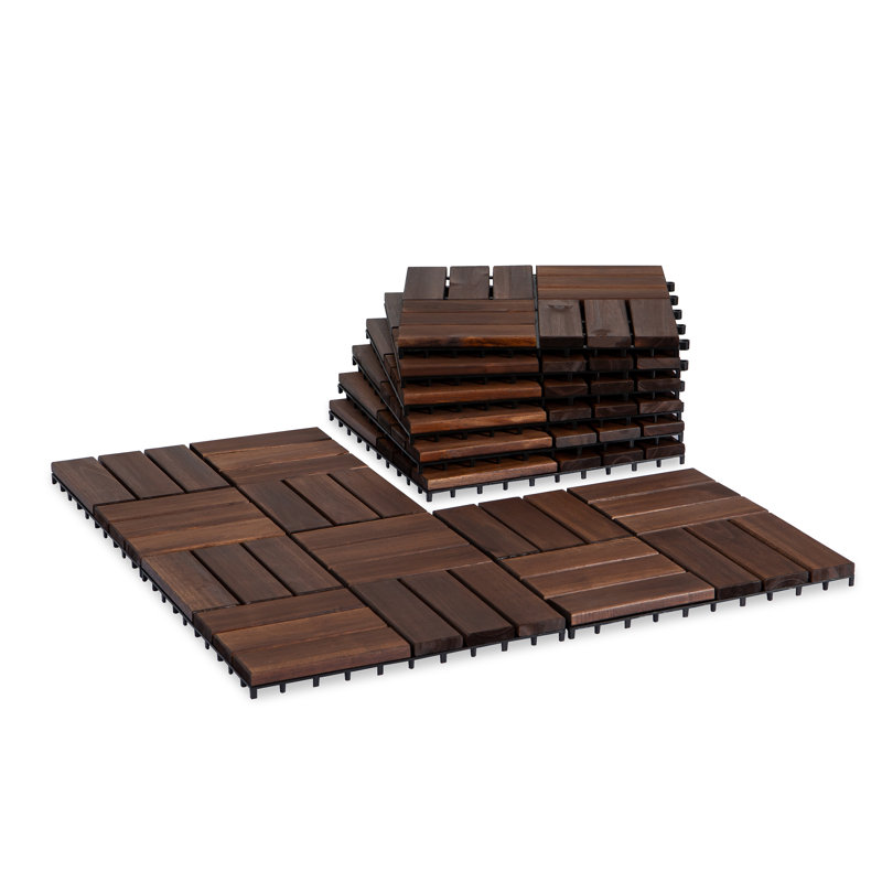 30.5cm L x 30.5cm W Solid Wood Interlocking Deck Tile, Brown