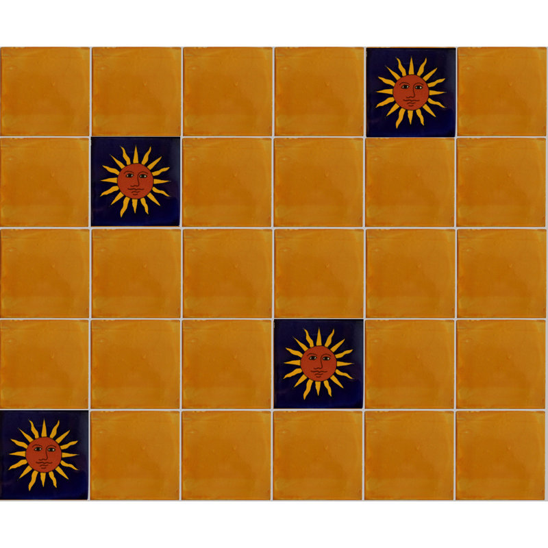 4.2" x 4.2" 9pcs TalaMex Sun Talavera Mexican Tile