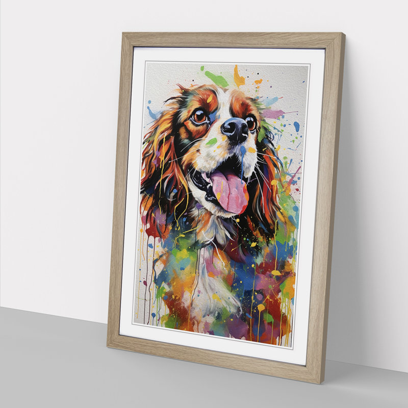Cavalier King Charles Spaniel Action - Single Picture Frame Print on Wood, 64cm H x 46cm W x 2cm D, Oak Framed