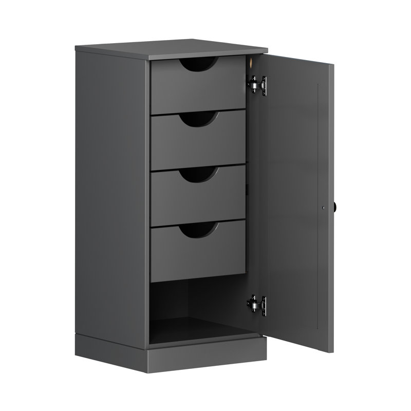 Armoire de rangement de salle de bain 100% bois massif, porte Shaker, 4 tiroirs, tablettes réglables, 16,5 po de largeur, 35,75 po de hauteur