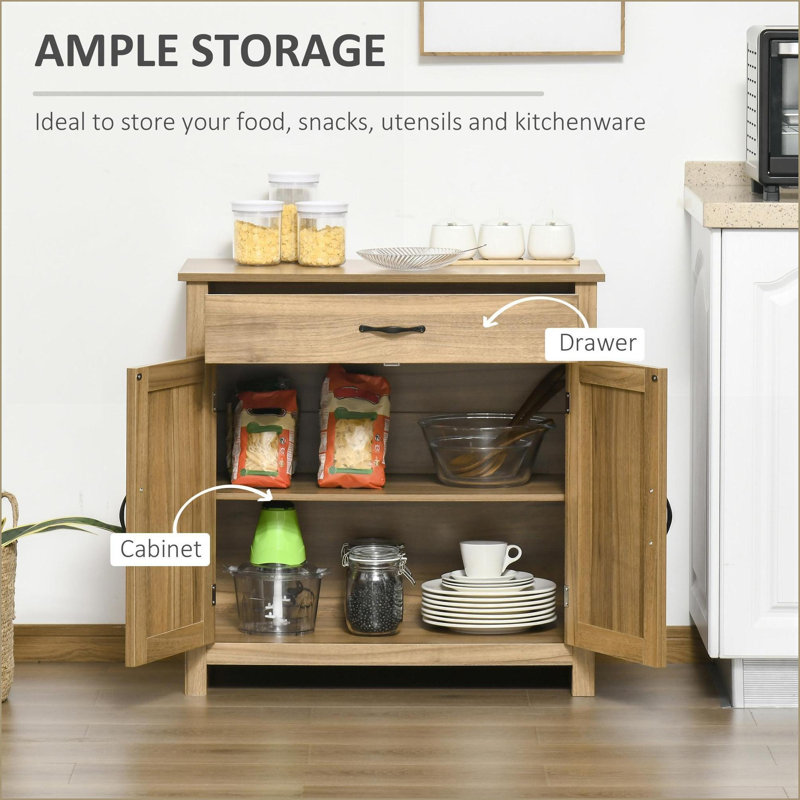 Sideboard Farmhouse Buffet Cabinet with Barn Doors, Drawer &amp; Adjustable Shelf, Natural Wood | MDF | Particleboard