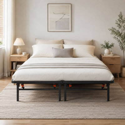 Cadre de lit plateforme en métal robuste et pliable pour lit double