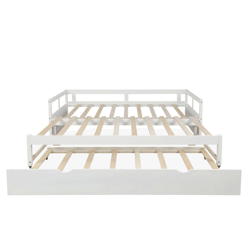 Lit de jour extensible avec couchette, lit de jour en bois avec couchette, Blanc