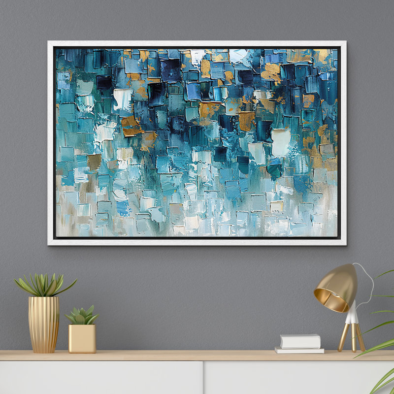 «Textured Effect Teal Abstract Geometric Blue Tones Shapes Modern Art Images» sur, Blanc, H 24 po x l 36 po