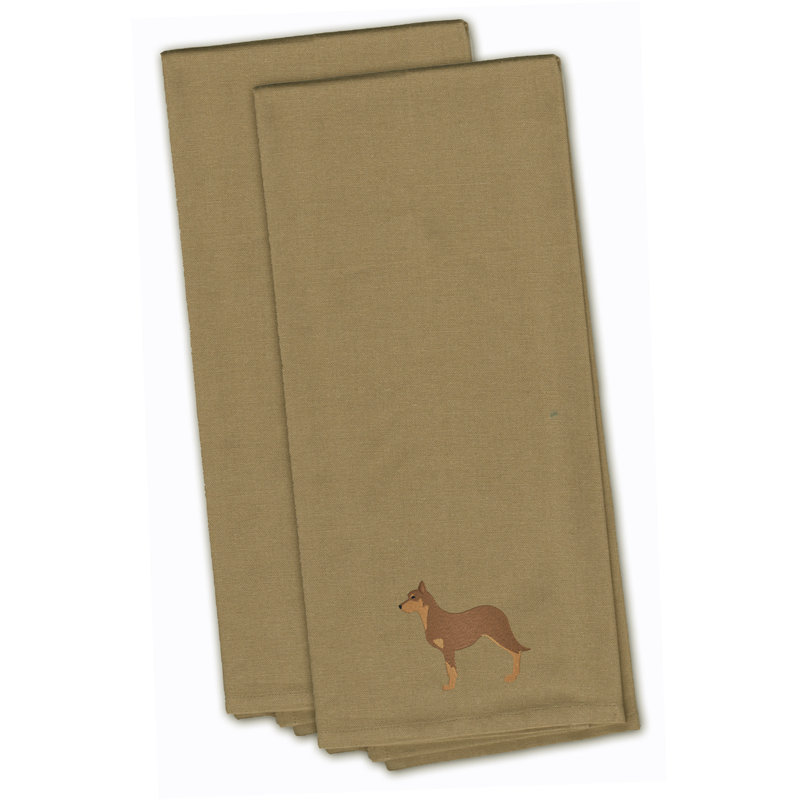 Serviette de cuisine à broderie kelpie pour chien australian, Brun clair, H 28 po x l 19 po x P 0,1 po