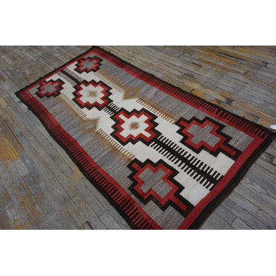 Small Tribal Antique Bold Geometric Native American Flat Weave Navajo Rug