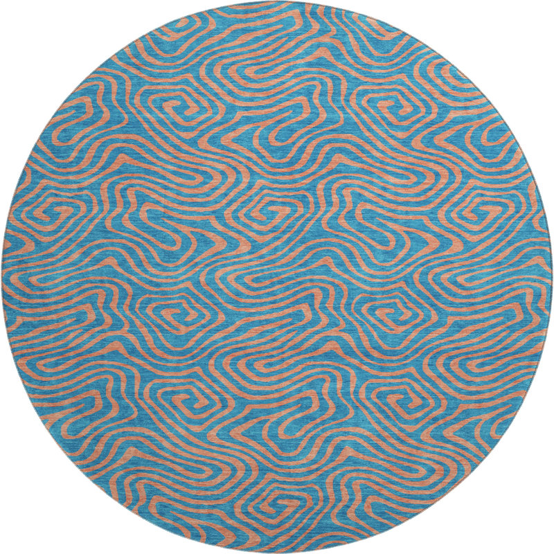 Premium Machine Washable Birchview AMF1031 Swirls Rug, Round 8'
