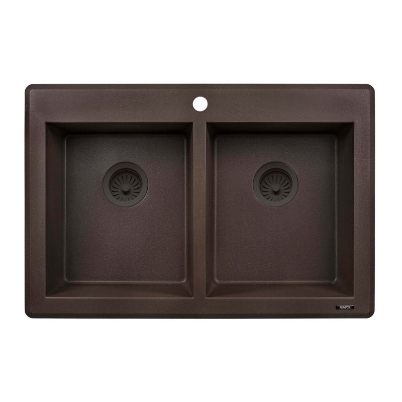 33" L x 22" W Double Basin Dual Mount Kitchen Sink, Espresso/Coffee Brown