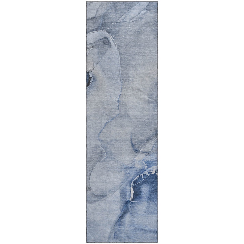 Premium Machine Washable Cerrito AMF521 Blue Rug, Runner 2'3" x 7'6"