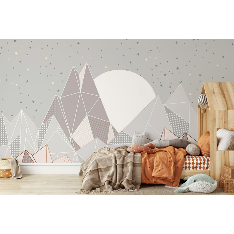 Papier peint amovible forme géométrique triangulaire montagnes et étoiles Fullmoon Moon, L 48,96 po x l 75 po