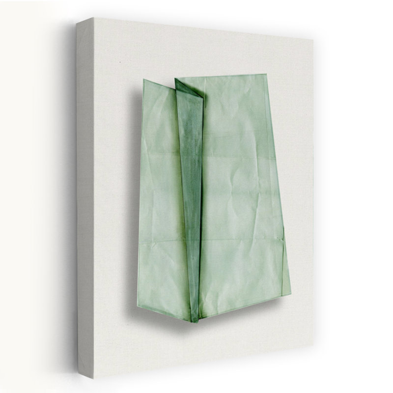 Art mural contemporain abstrait plié en papier vert, 48" H x 32" W