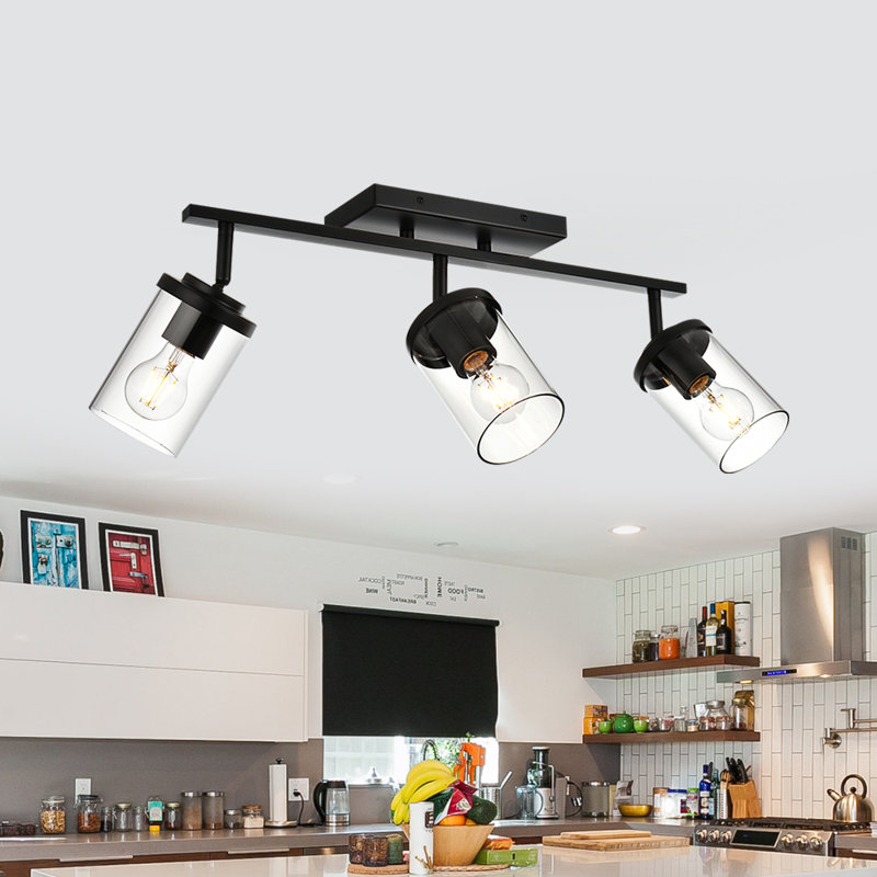 Luminaires sur rail avec abat-jour en verre transparent, plafond de luminaires de cuisine moderne, tête de rail rotative, luminaire sur rail mural pour le couloir de chevet, chambre à coucher