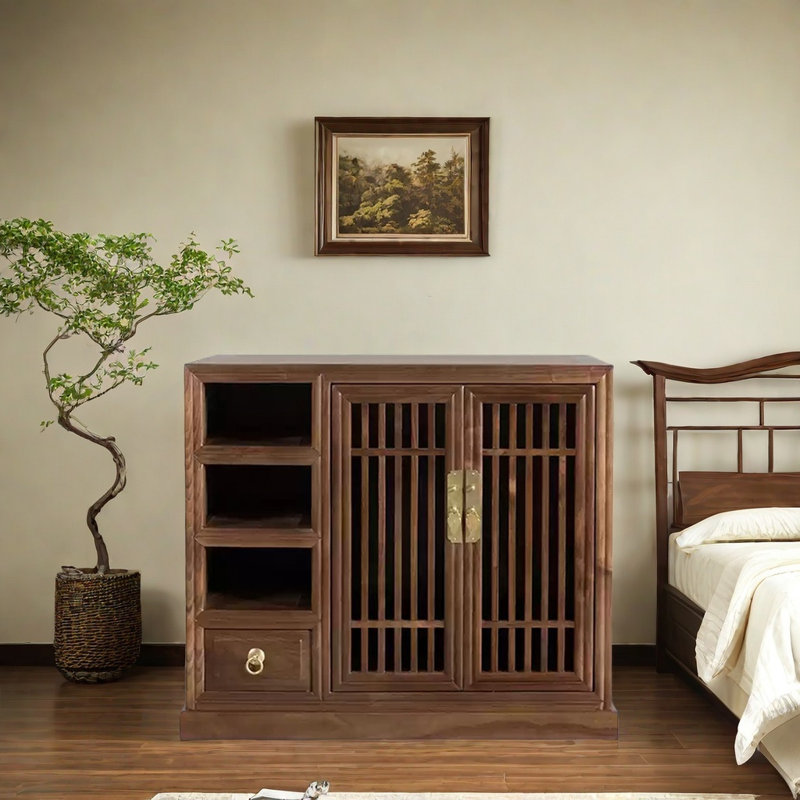 Paint-free Zen Modern Lobby Accent Cabinet, Walnut
